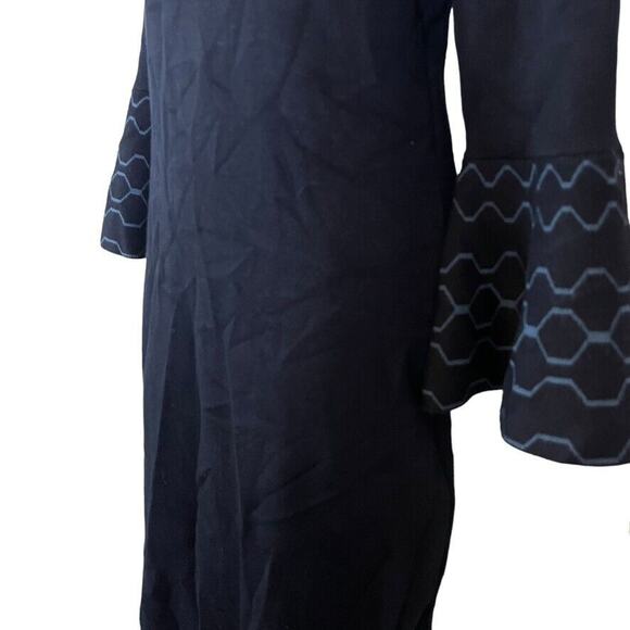 Dressbarn Barn Womens Navy Bell Sleeve Sweater Midi Dress Scalloped Neck sz S - Picture 9 of 16